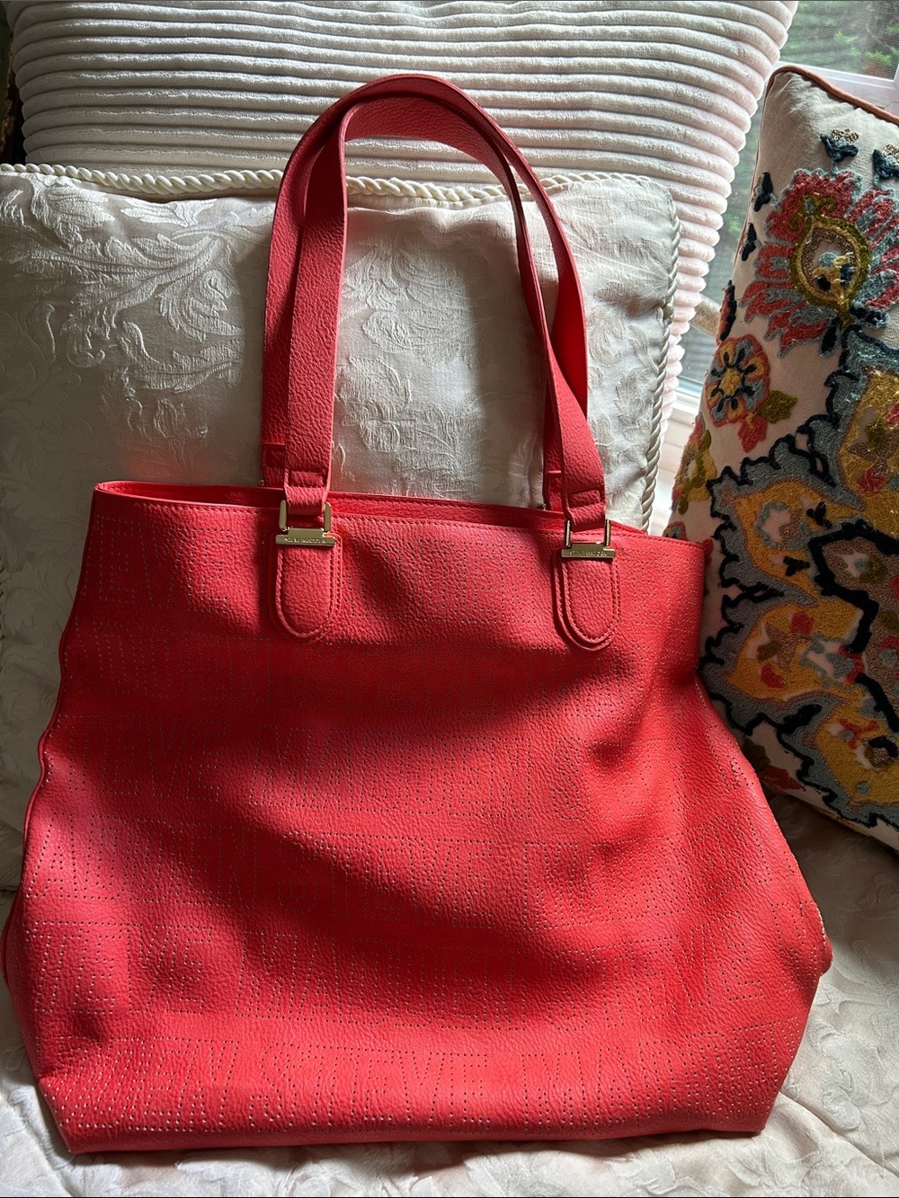 Steve Madden Coral Tote Perforated Logo Oversized Tote Bag